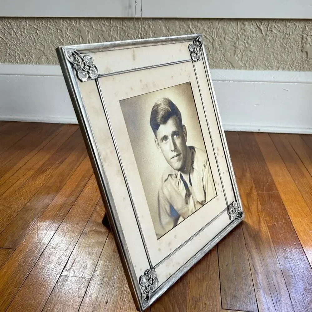 Vintage Silver Plated Repousse Picture Frame NO GLASS with Black & White Photo